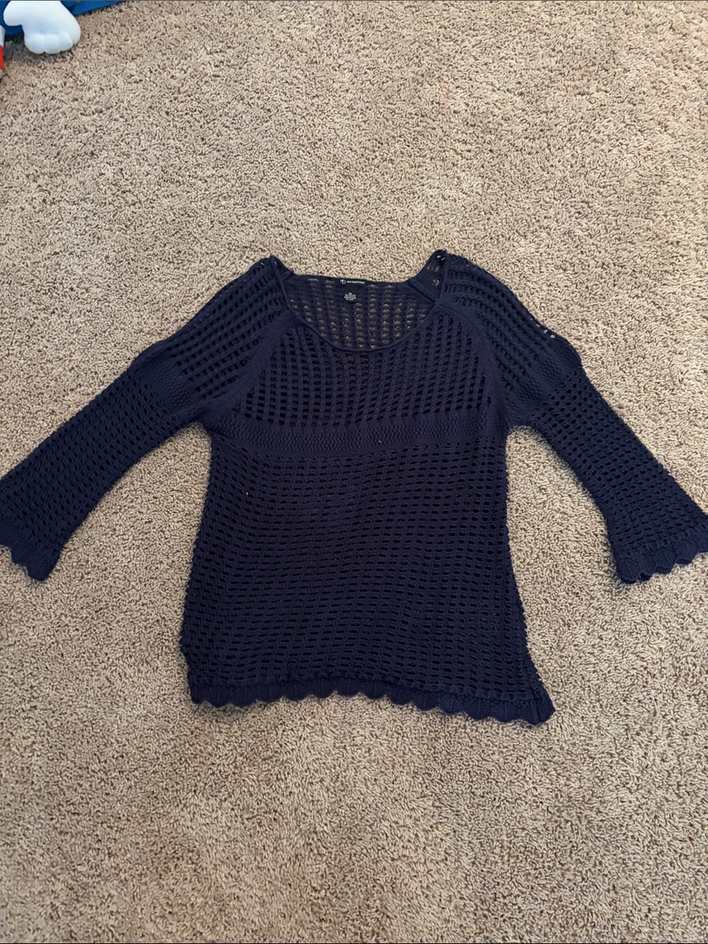 new directions Navy Open-Weave Scoop Neck Sweater